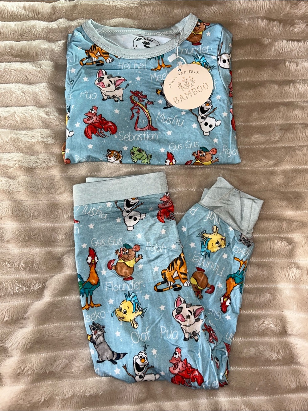 BAMBOO Light Blue Kids Pajama Set with Cartoon Character Print